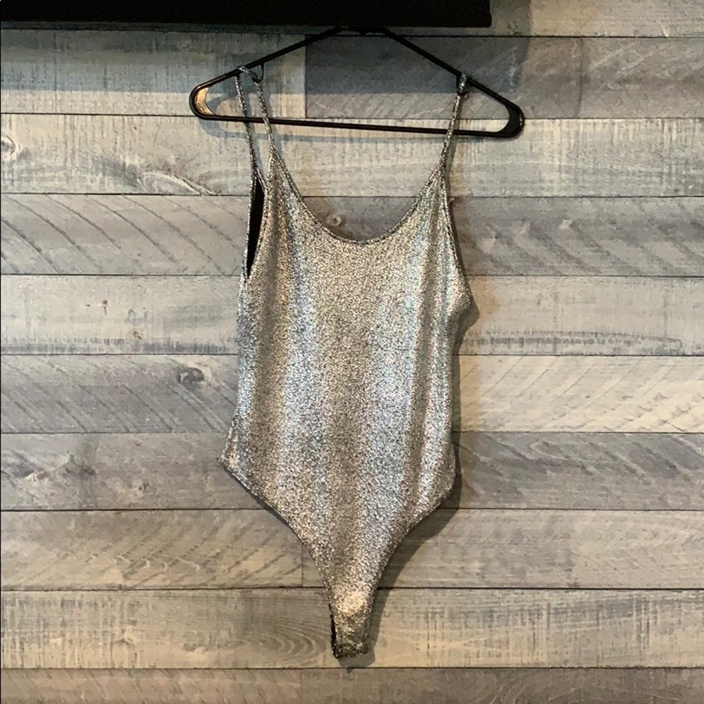 Silver metallic body suite